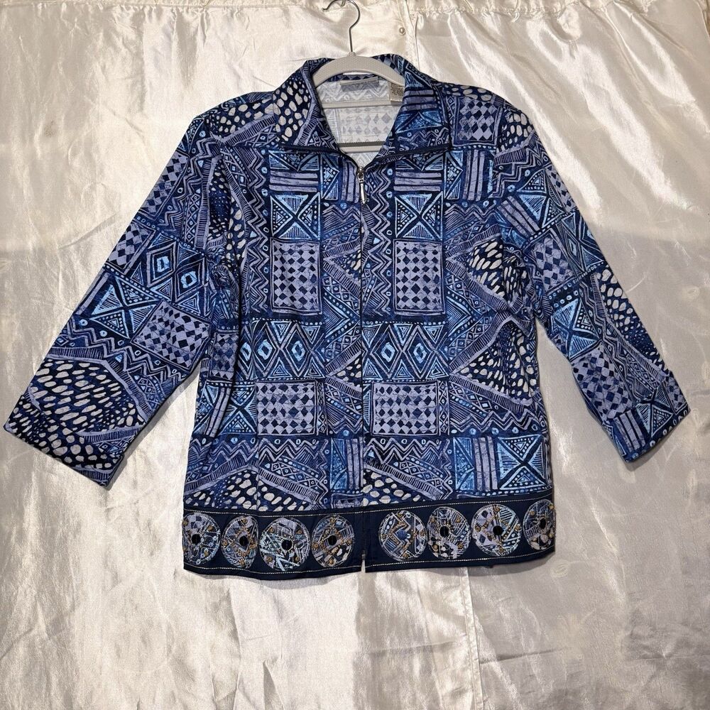 Drapers & Damon’s Zip Jacket size M Blue W/Sequin Detail in The Hem Gramma Core